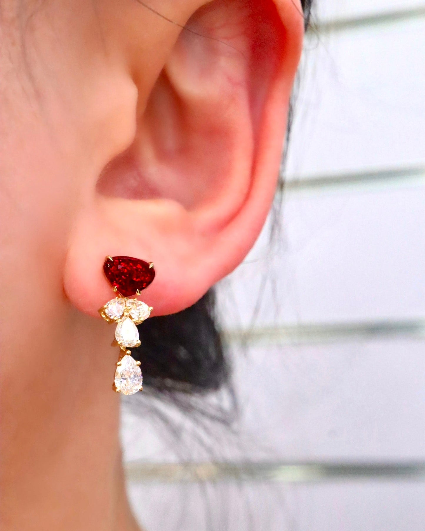 Natural Light Real Shot - Simple & Stylish Pigeon's Blood Ruby Earrings with Diamonds Jeweler.Jewelry