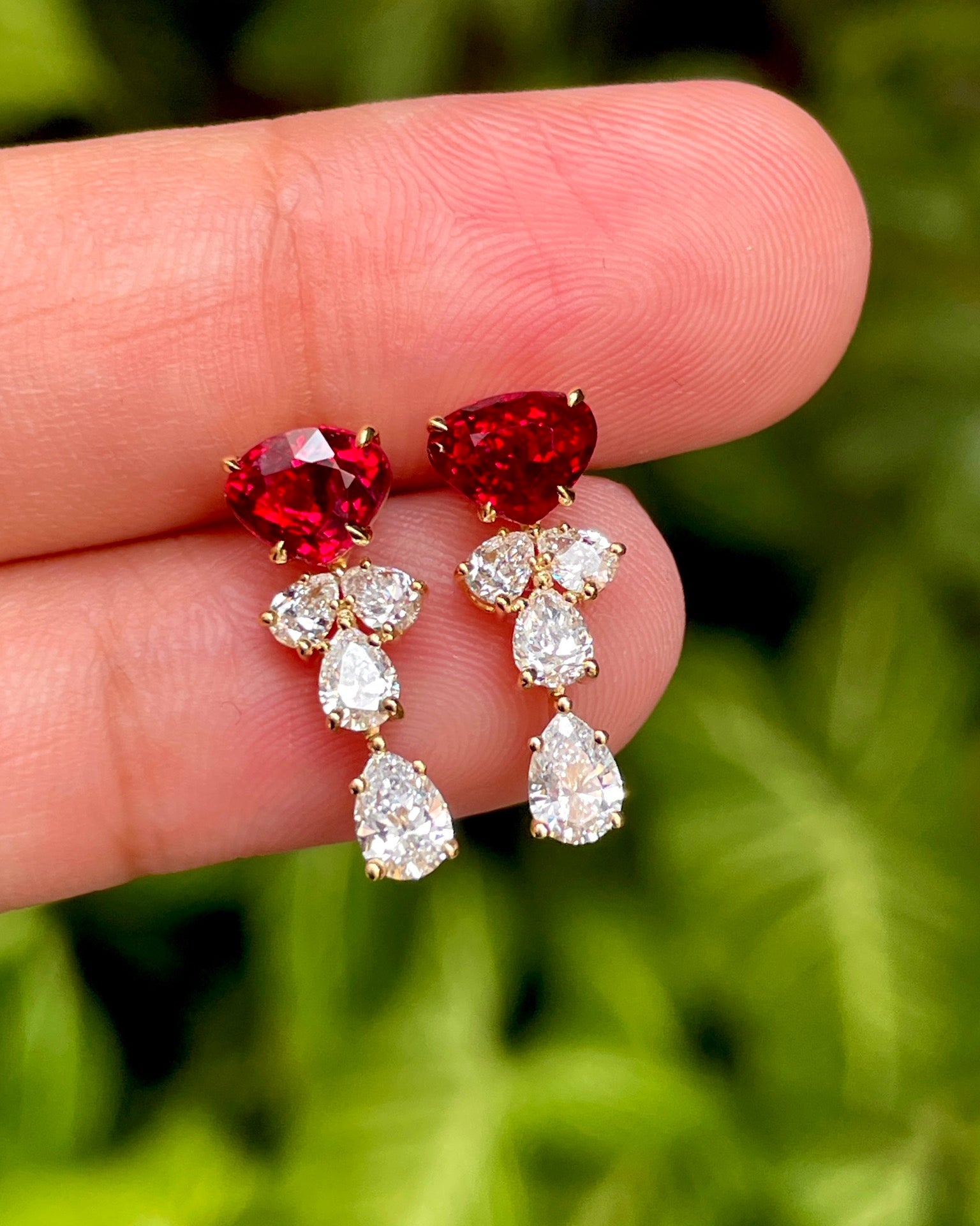 Natural Light Real Shot - Simple & Stylish Pigeon's Blood Ruby Earrings with Diamonds Jeweler.Jewelry