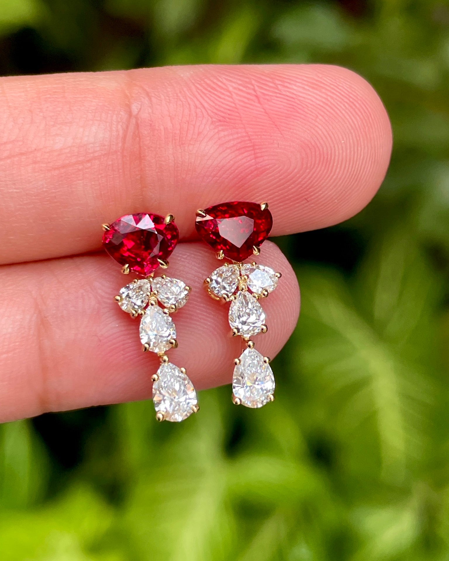 Natural Light Real Shot - Simple & Stylish Pigeon's Blood Ruby Earrings with Diamonds Jeweler.Jewelry