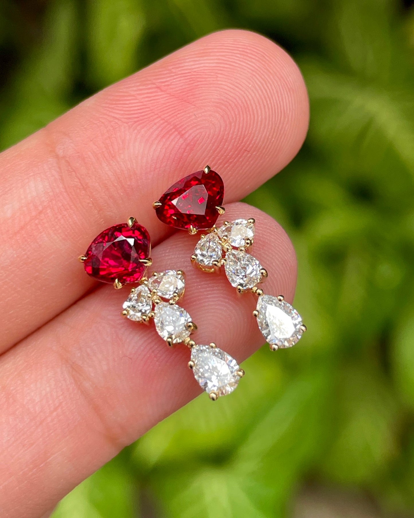 Natural Light Real Shot - Simple & Stylish Pigeon's Blood Ruby Earrings with Diamonds Jeweler.Jewelry