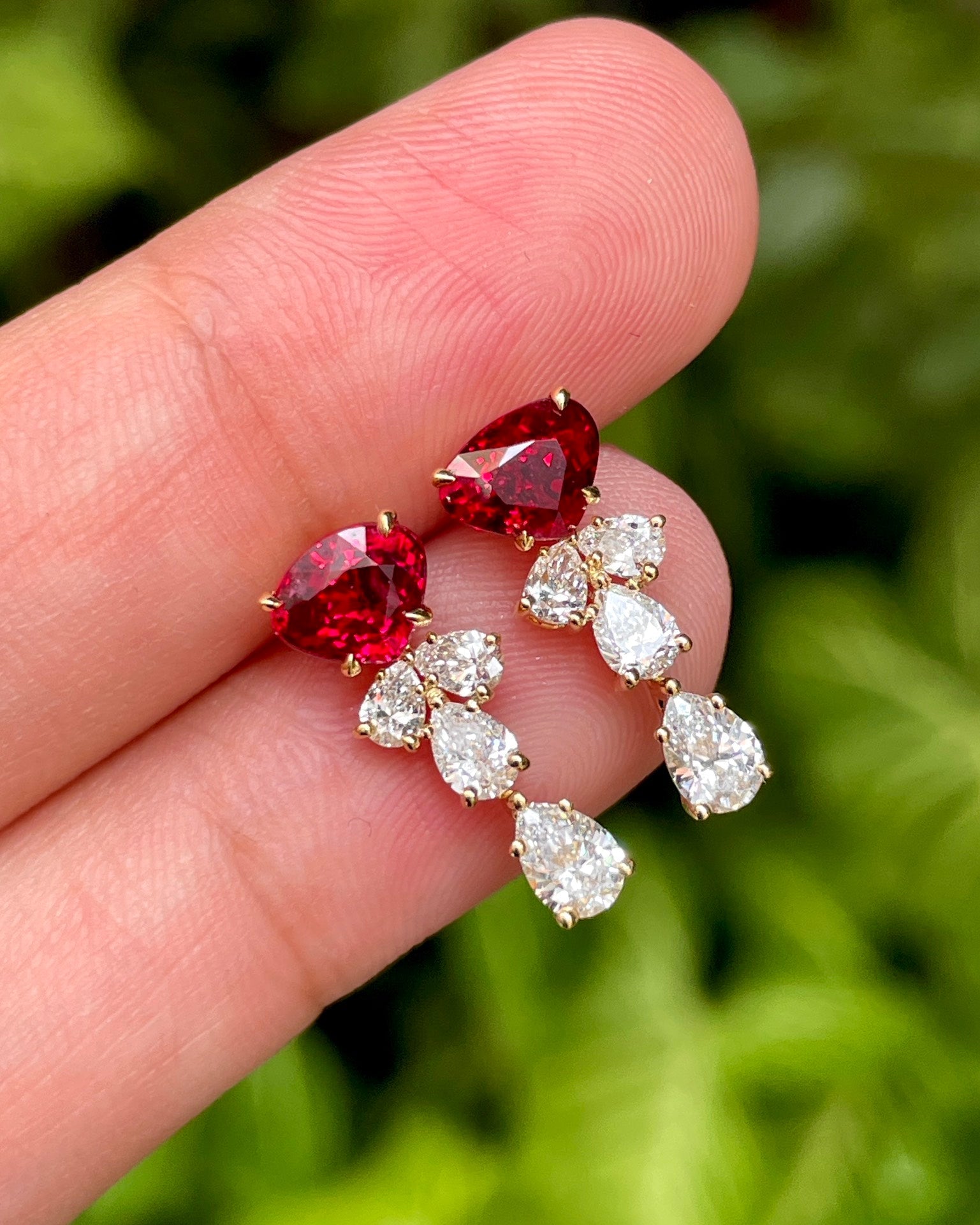 Natural Light Real Shot - Simple & Stylish Pigeon's Blood Ruby Earrings with Diamonds Jeweler.Jewelry