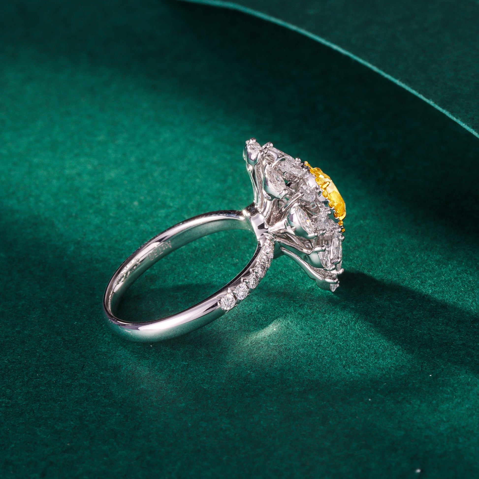 New Arrival! Celebrate with our Exquisite Yellow Diamond Oval Marquise Flower Ring - Yellow Diamond Ring