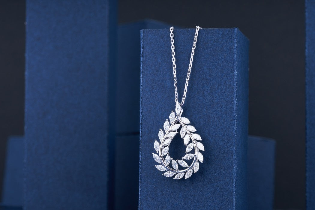 Olive Branch Pendant - Exquisite Diamond Jewelry - White Diamond Pendant