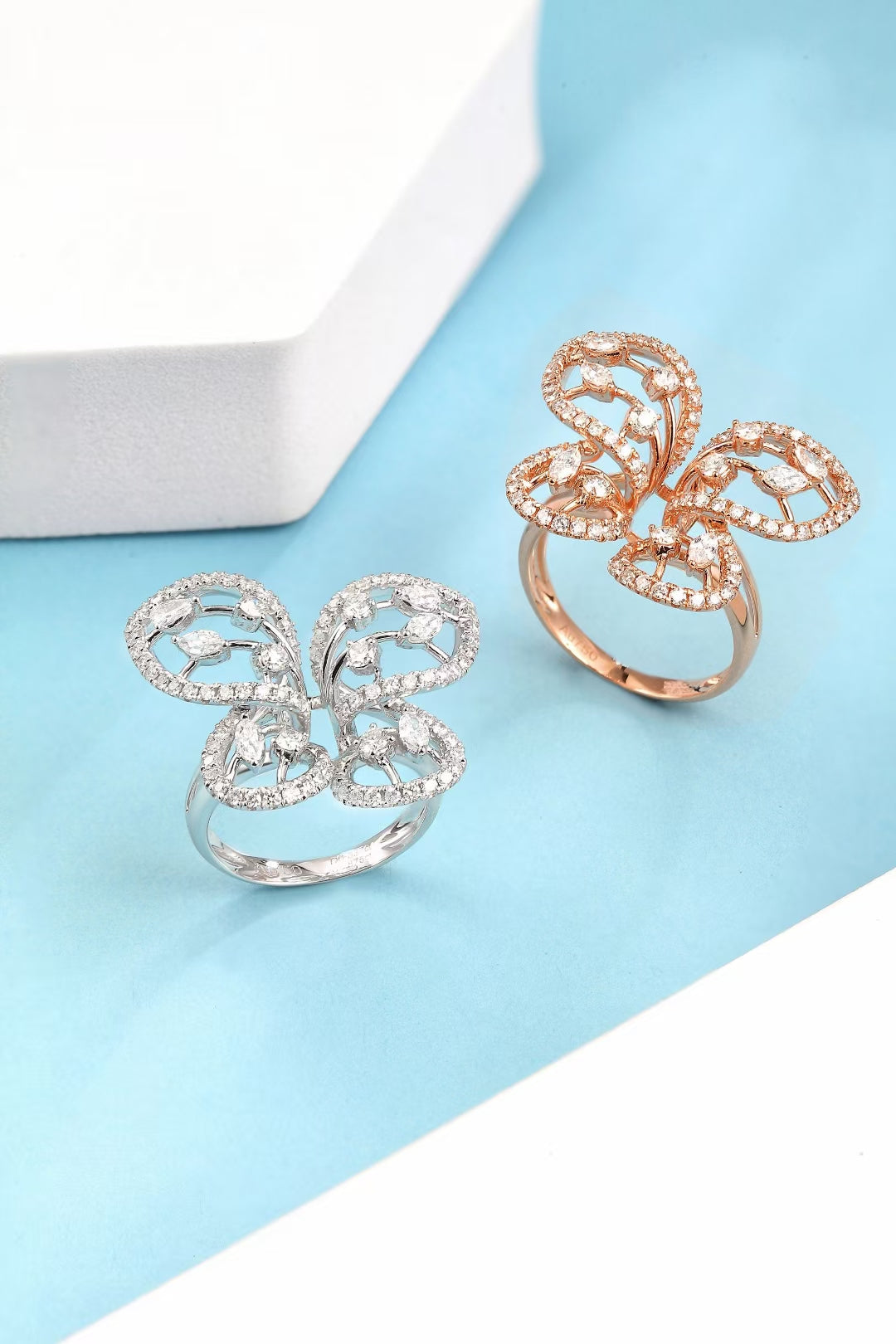 Openwork Butterfly Shaped Ring with Diamonds - Unique Jewelry Piece - White Diamond Ring