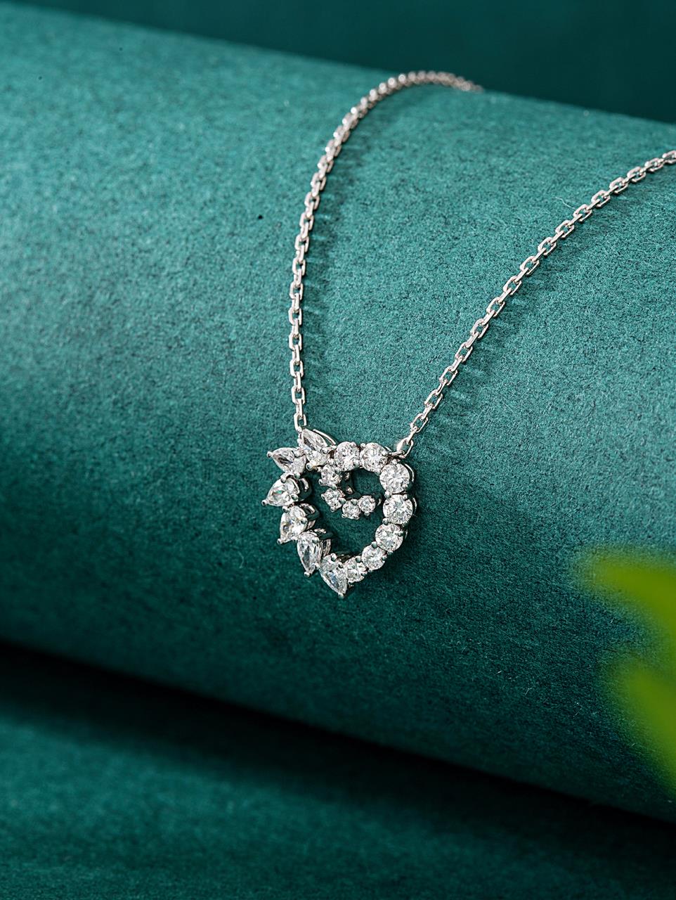 Pear-Shaped Diamond Pendant with Heart-Shaped Accent - Luxurious Jewelry - White Diamond Pendant