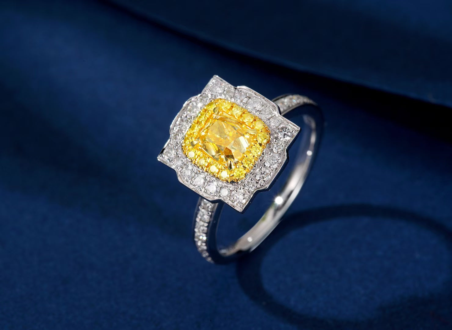 Pillow-Cut Ocean Embrace Ring - Premium Jewelry - Yellow Diamond Ring