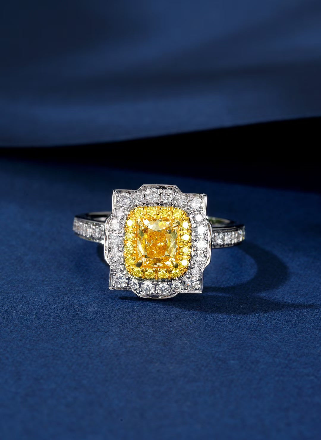 Pillow-Cut Ocean Embrace Ring - Premium Jewelry - Yellow Diamond Ring