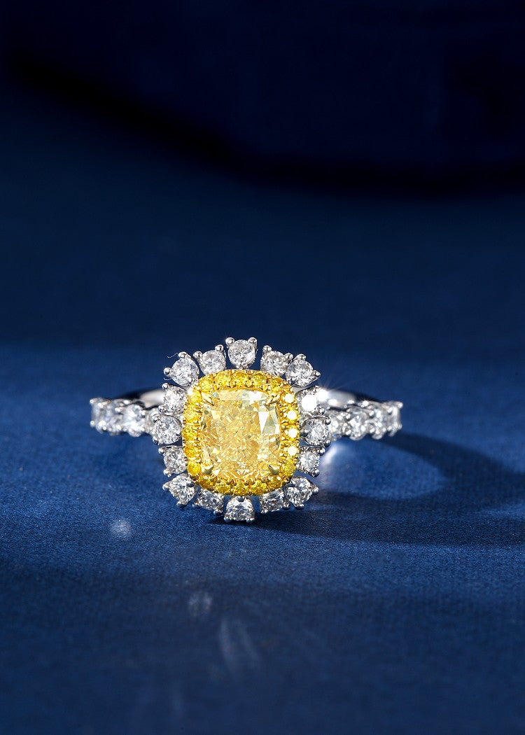 Pillow-Cut Round Diamond High-Low Ring - 13# Jewelry - Yellow Diamond Ring