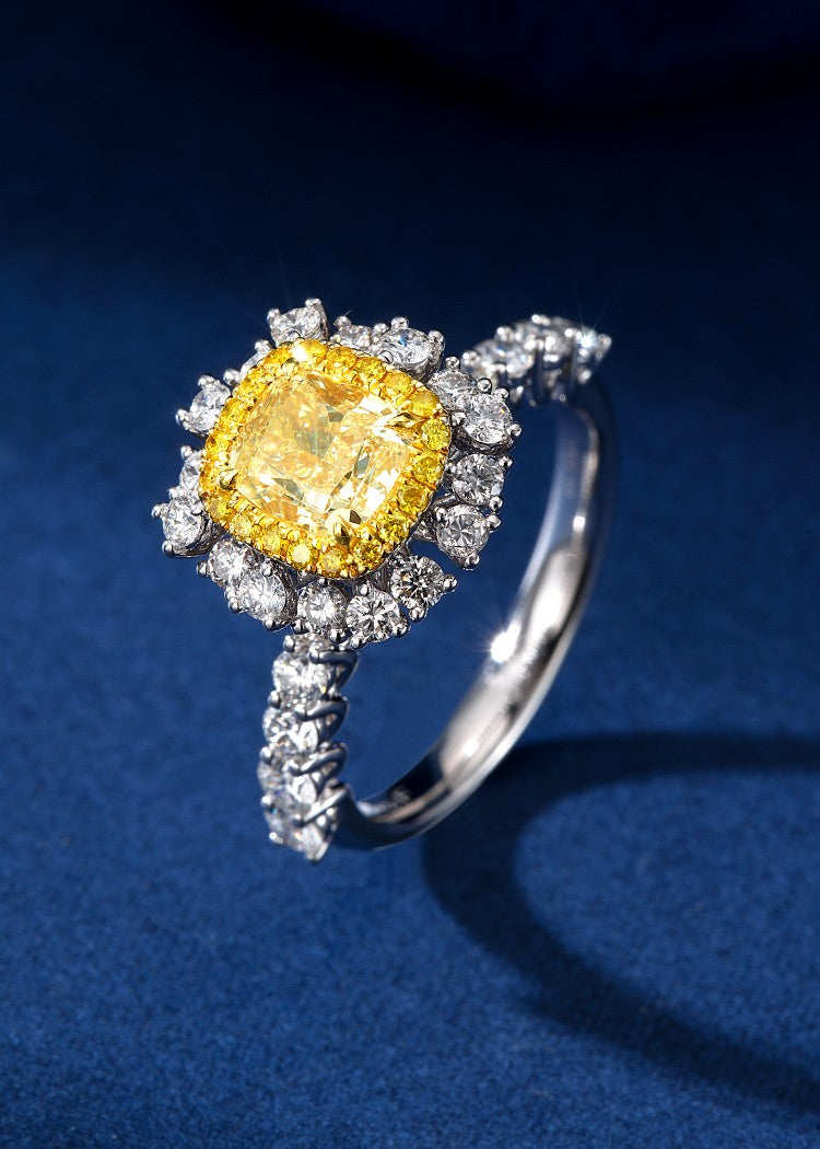 Pillow-Cut Round Diamond High-Low Ring - 13# Jewelry - Yellow Diamond Ring