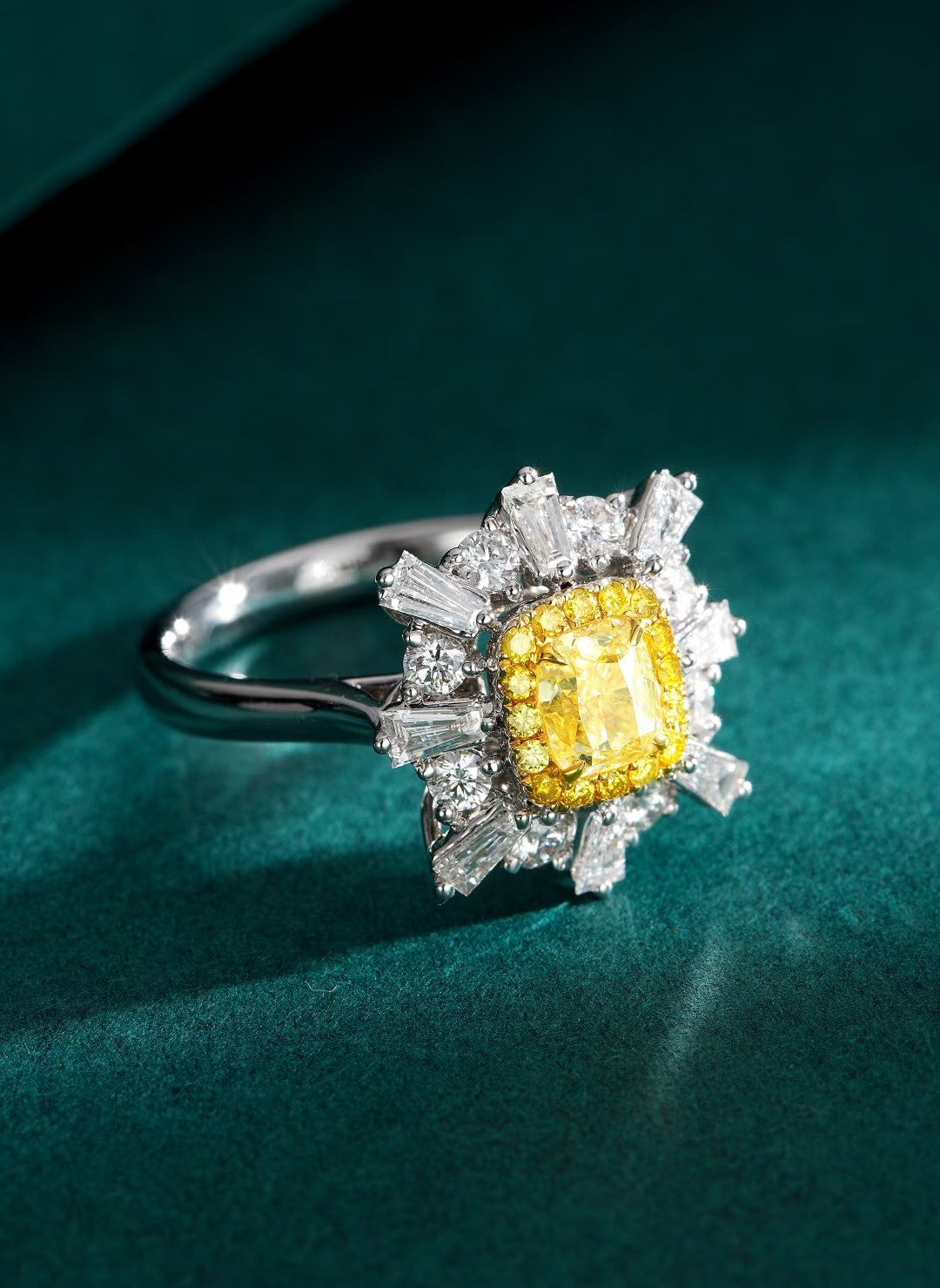 Pillow Cut Round Diamond T-Square Ring - Premium Jewelry - Yellow Diamond Ring