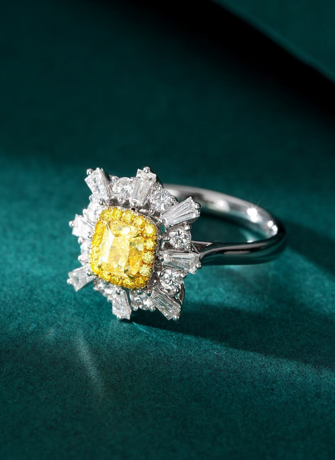 Pillow Cut Round Diamond T-Square Ring - Premium Jewelry - Yellow Diamond Ring