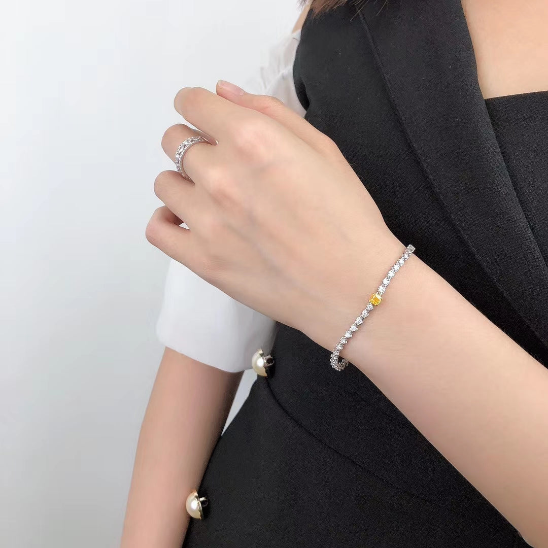 Pillow-Cut Yellow Diamond Solitaire Bracelet - Premium Jewelry - Yellow Diamond Bracelet