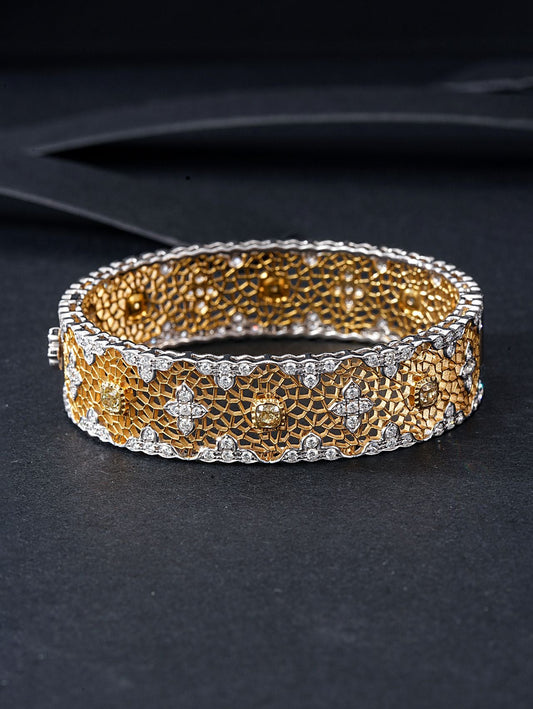 Pillow-shaped Beehive Bracelet with Diamond Accent - Luxury Jewelry - Yellow Diamond Bracelet