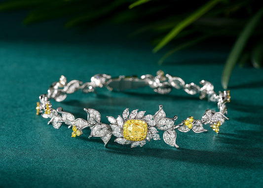 Pillow-Shaped Diamond Leaf Bracelet - Premium Jewelry - Yellow Diamond Bracelet