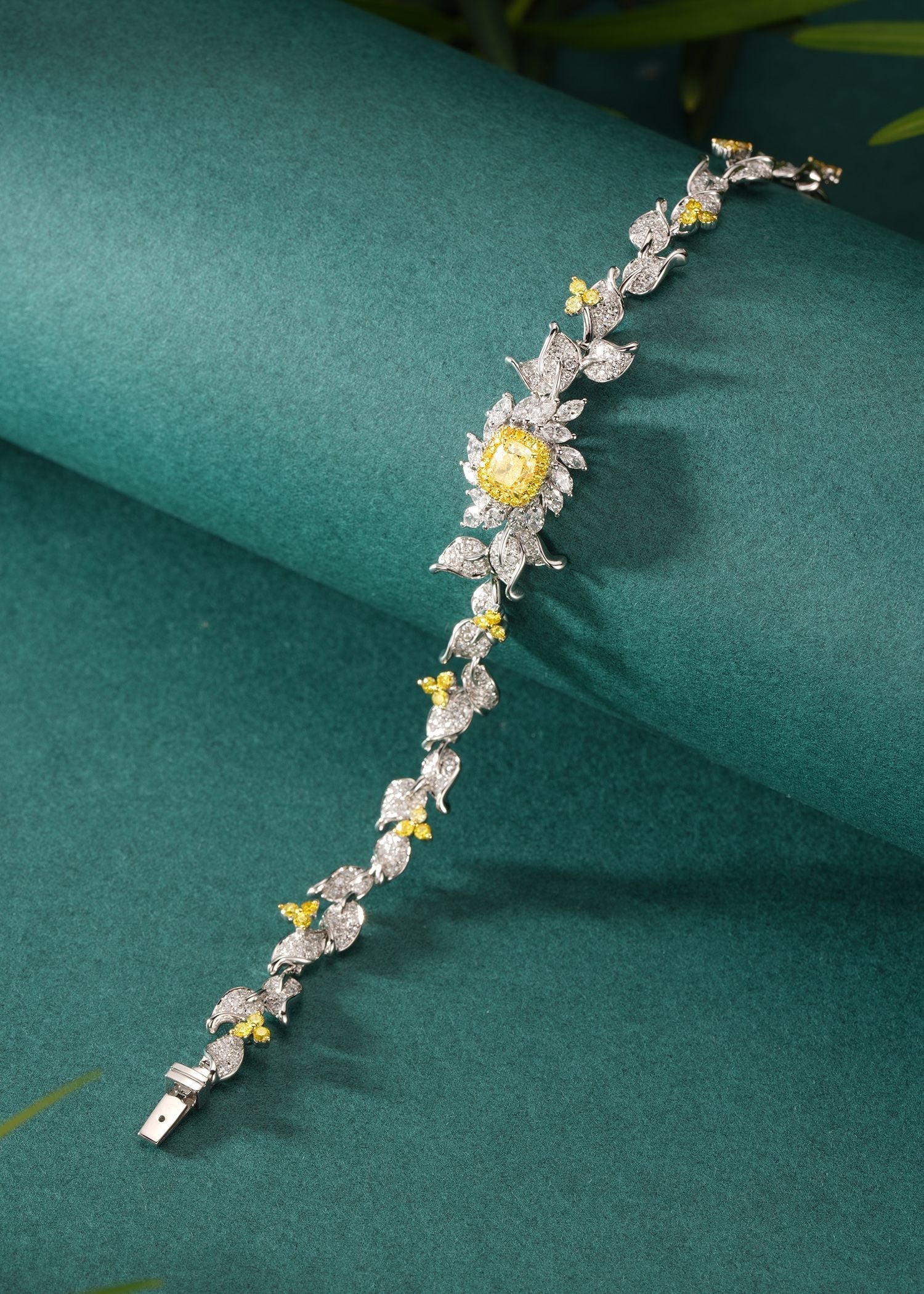 Pillow-Shaped Diamond Leaf Bracelet - Premium Jewelry - Yellow Diamond Bracelet