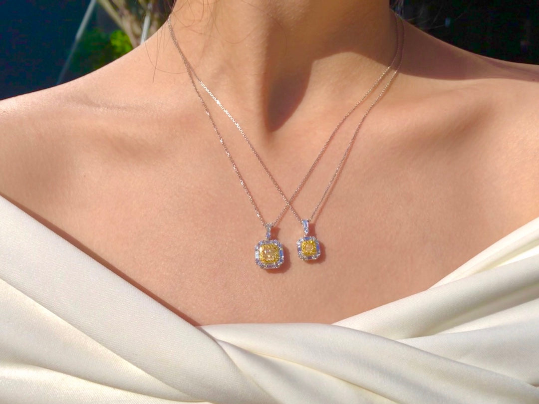 Pillow-Shaped Four-T Melon Seed Pendant with Chain - Elegant Jewelry Piece - Yellow Diamond Pendant