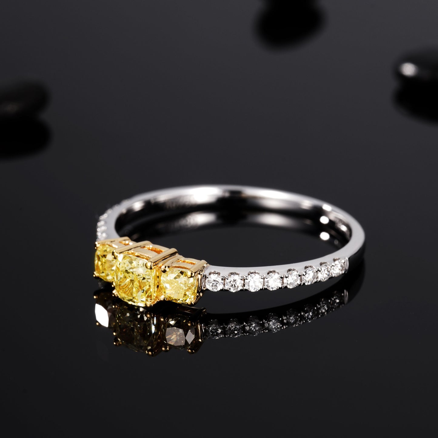 Pillow-Shaped Straight Arm Ring with Three Yellow Diamonds | Premium Jewelry - Yellow Diamond Ring