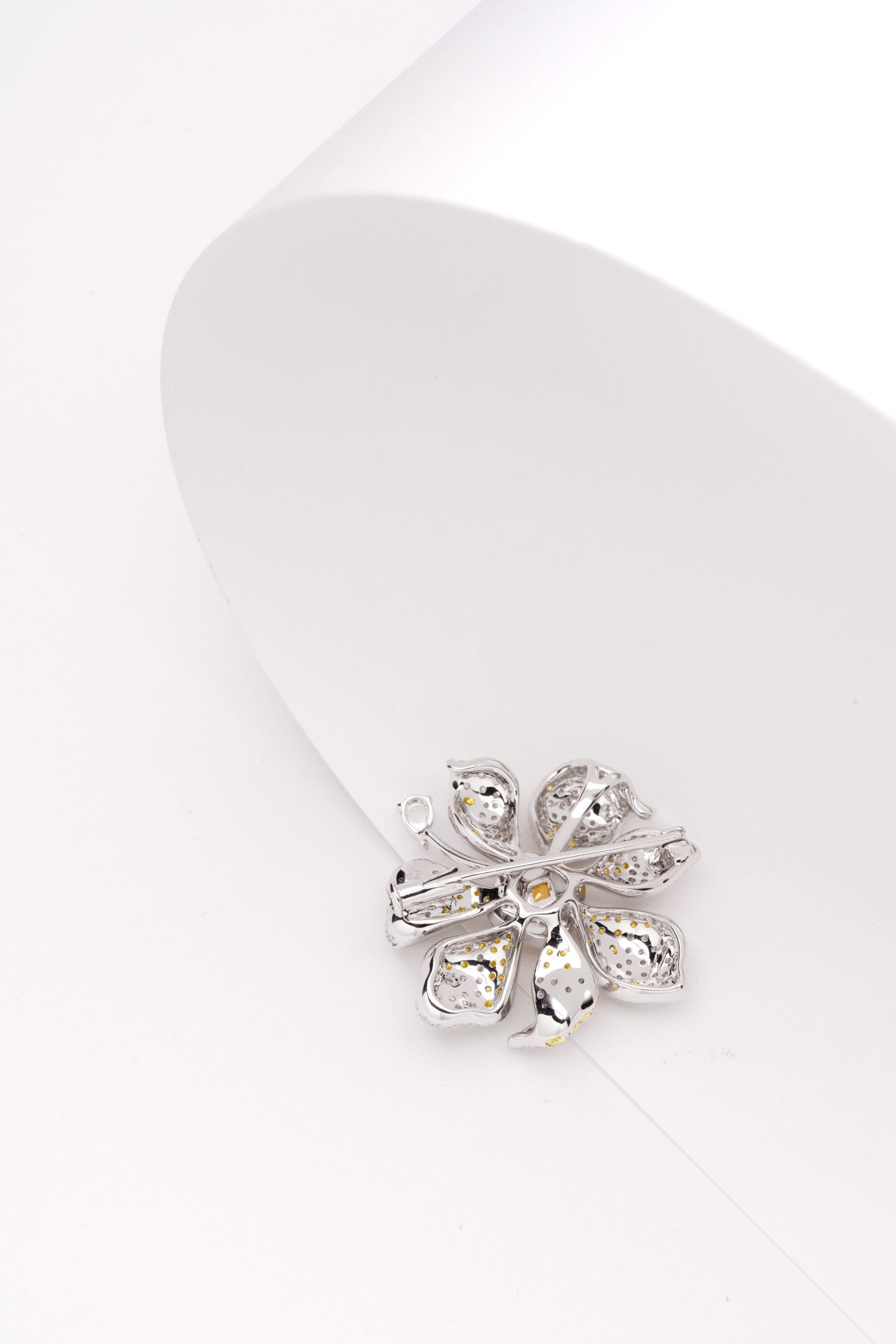 Pillow-Shaped Yellow Diamond Brooch with Yellow Flowers - Premium Jewelry - Brooch