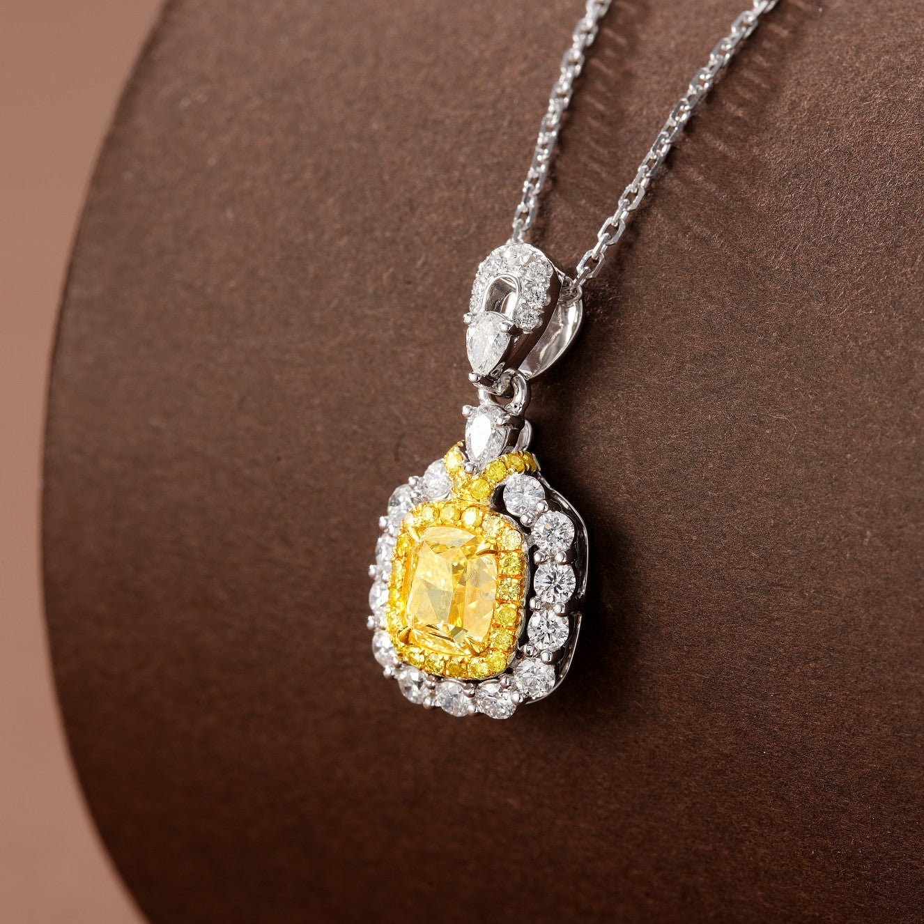 Premium Cushion-Cut Diamond Pendant Jewelry - Sparkling Gemstone Delight - Yellow Diamond Pendant