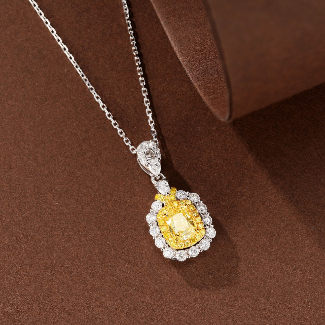 Premium Cushion-Cut Diamond Pendant Jewelry - Sparkling Gemstone Delight - Yellow Diamond Pendant