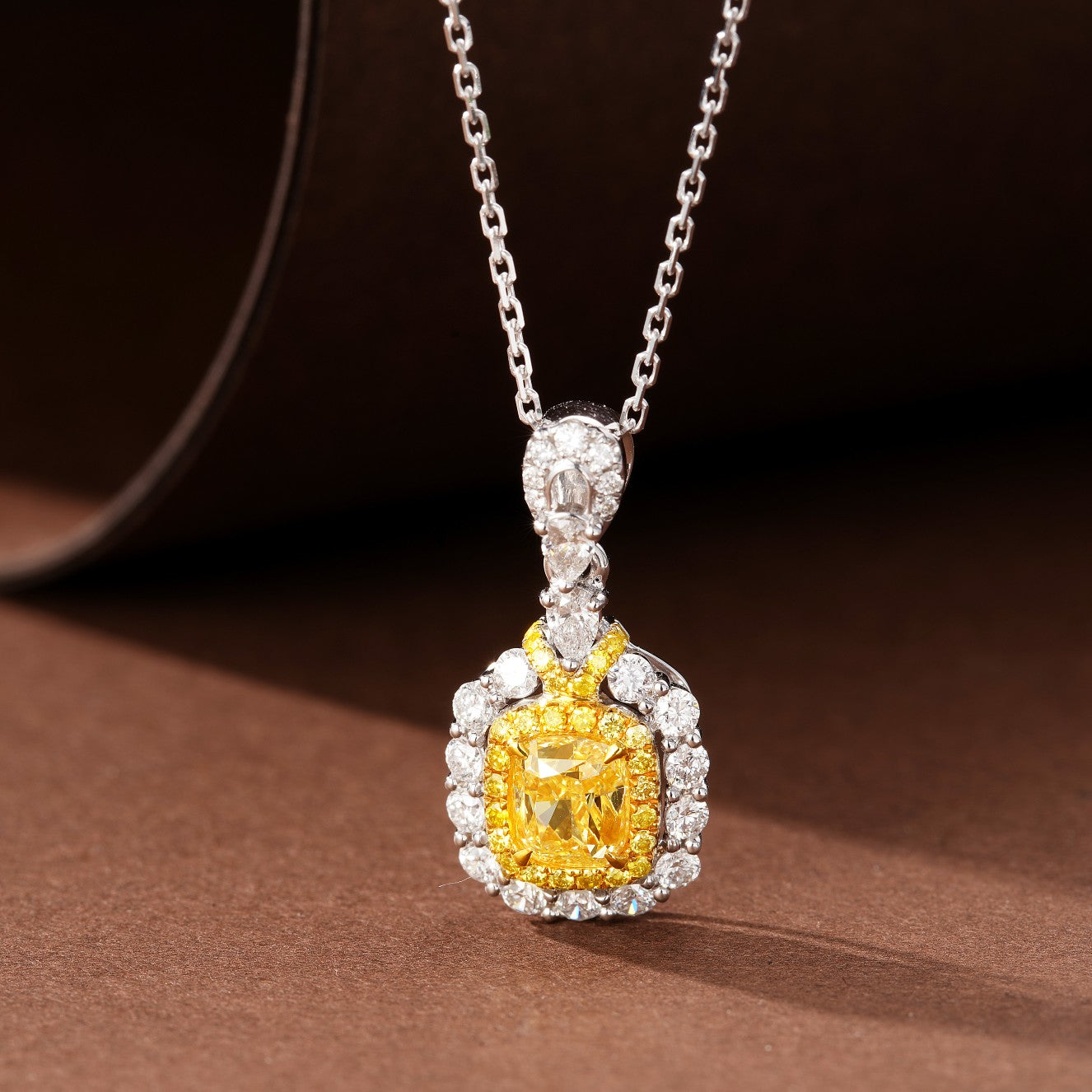 Premium Cushion-Cut Diamond Pendant Jewelry - Sparkling Gemstone Delight - Yellow Diamond Pendant