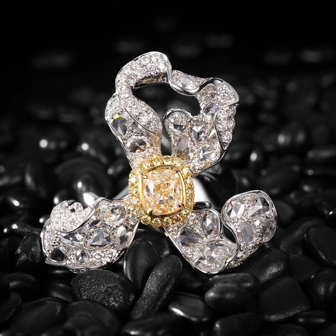 Premium Cushion-Cut Yellow Diamond Ring (3-in-1 Style) - Exquisite Jewelry - Brooch