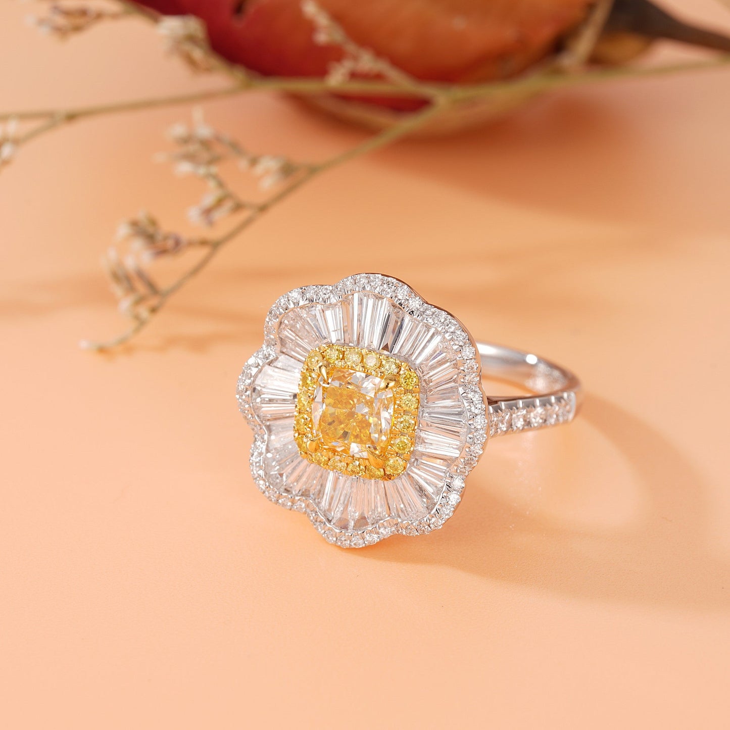 Premium Cushion-Cut Yellow Diamond Ring - Exceptional Jewelry Piece - Yellow Diamond Ring