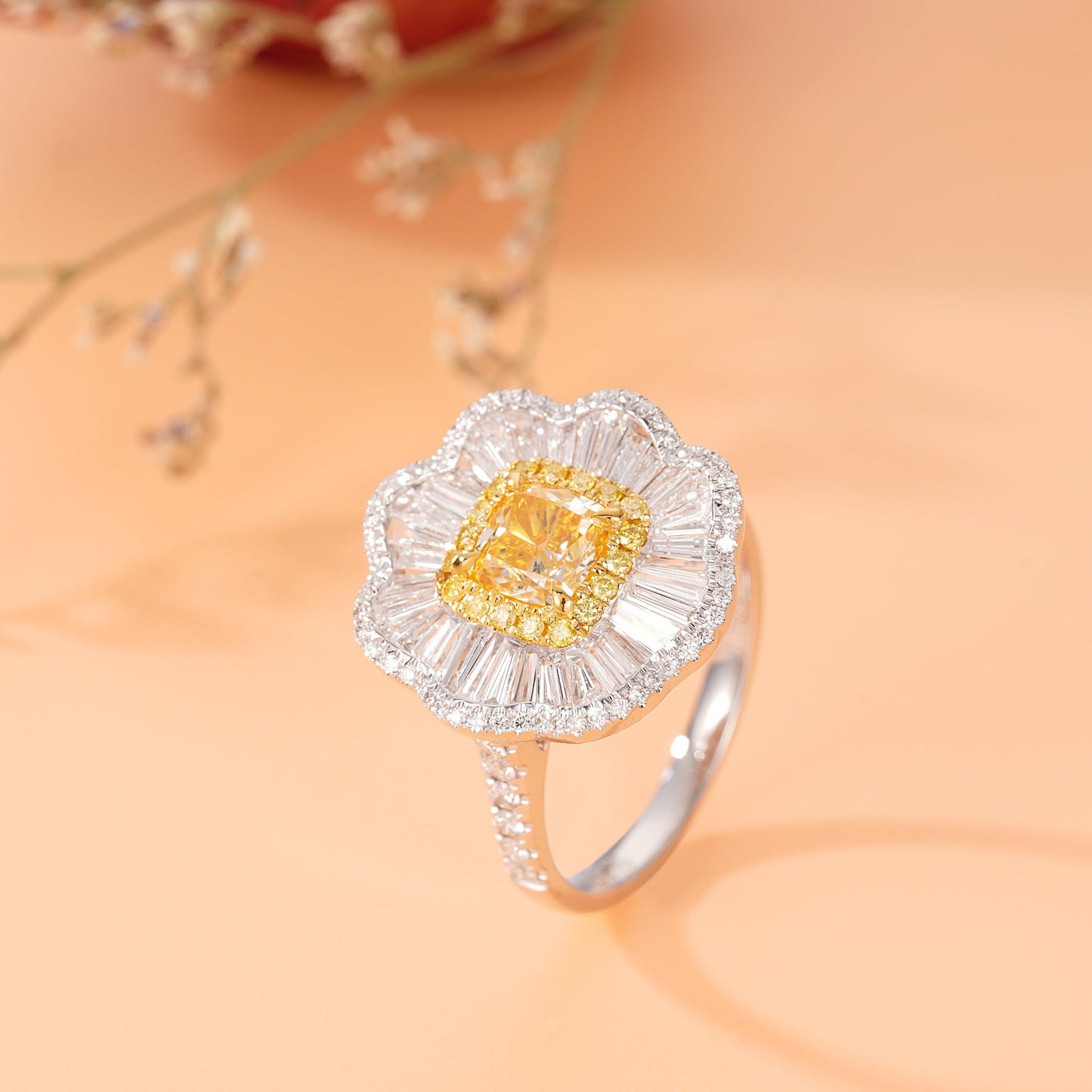 Premium Cushion-Cut Yellow Diamond Ring - Exceptional Jewelry Piece - Yellow Diamond Ring