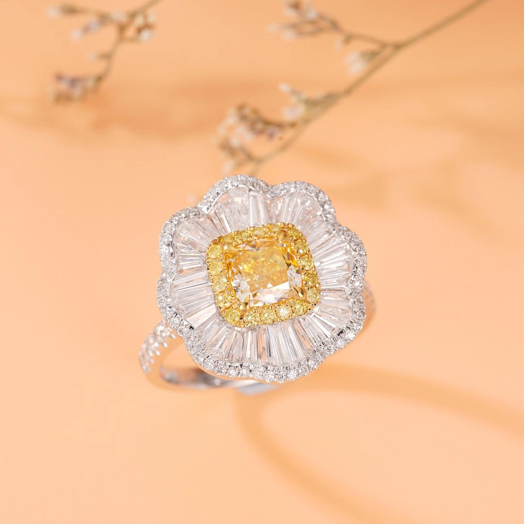 Premium Cushion-Cut Yellow Diamond Ring - Exceptional Jewelry Piece - Yellow Diamond Ring