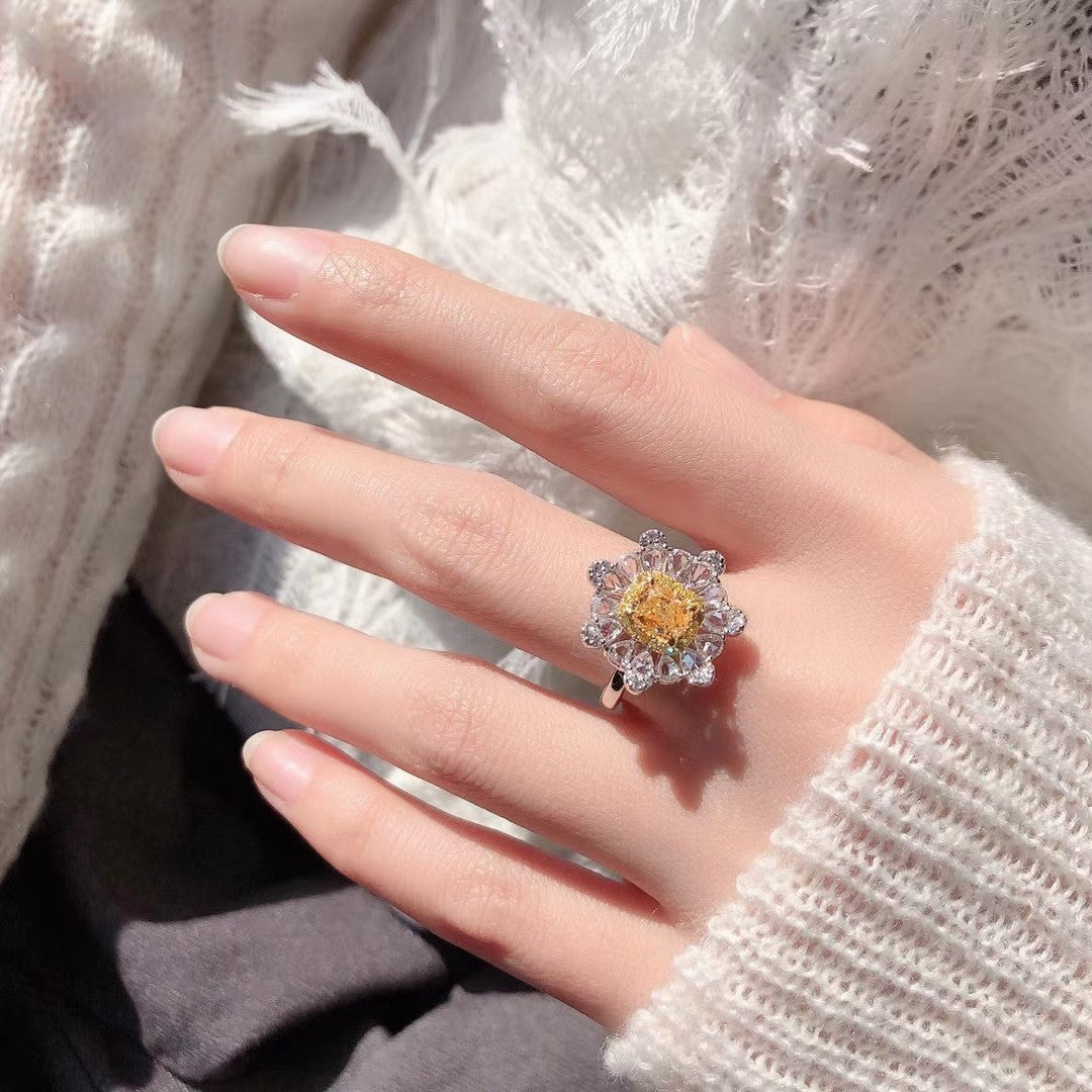 Premium Cushion-Cut Yellow Diamond Ring - Luxurious Jewelry Piece - Yellow Diamond Ring