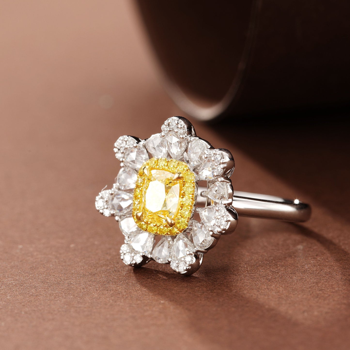 Premium Cushion-Cut Yellow Diamond Ring - Luxurious Jewelry Piece - Yellow Diamond Ring