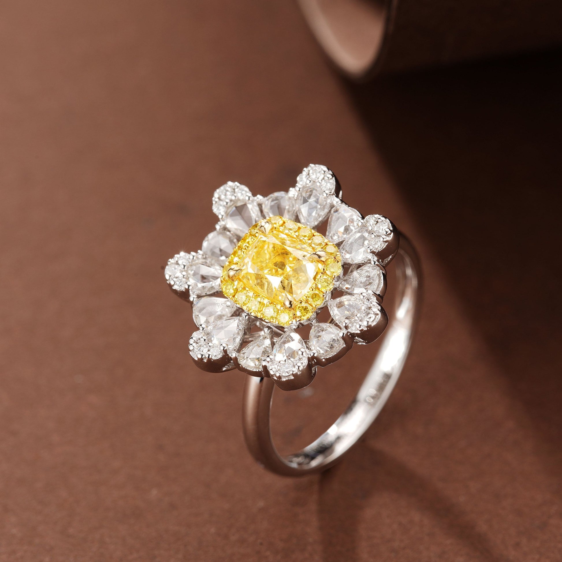 Premium Cushion-Cut Yellow Diamond Ring - Luxurious Jewelry Piece - Yellow Diamond Ring