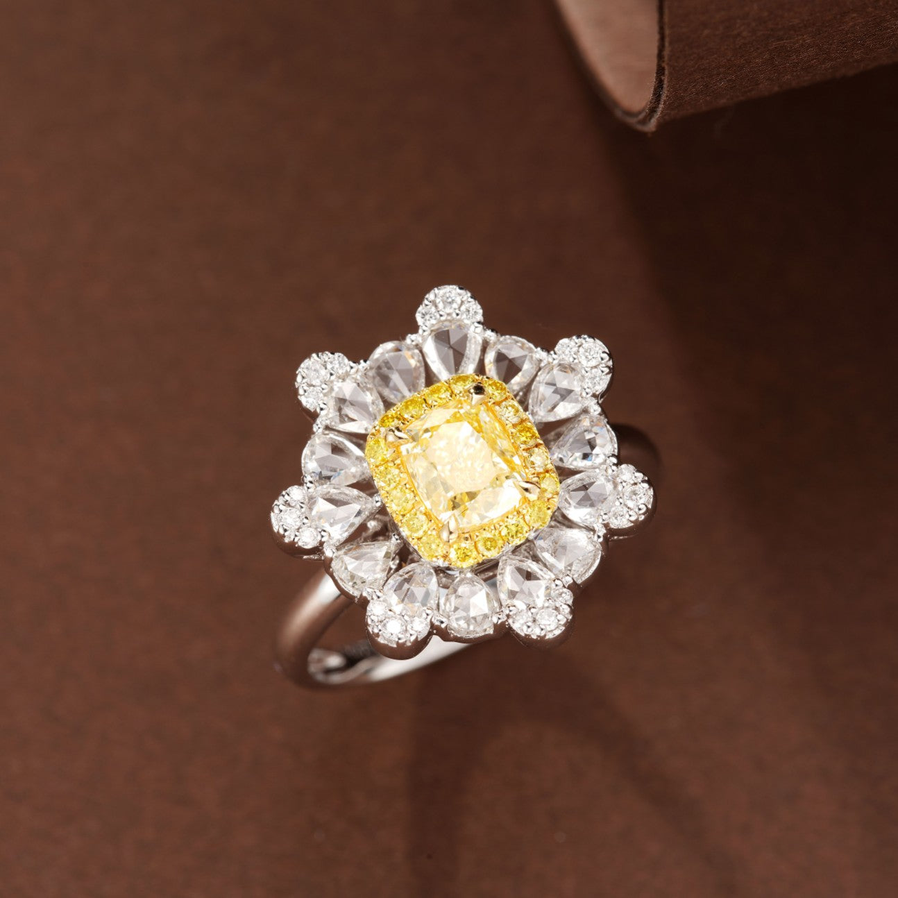 Premium Cushion-Cut Yellow Diamond Ring - Luxurious Jewelry Piece - Yellow Diamond Ring