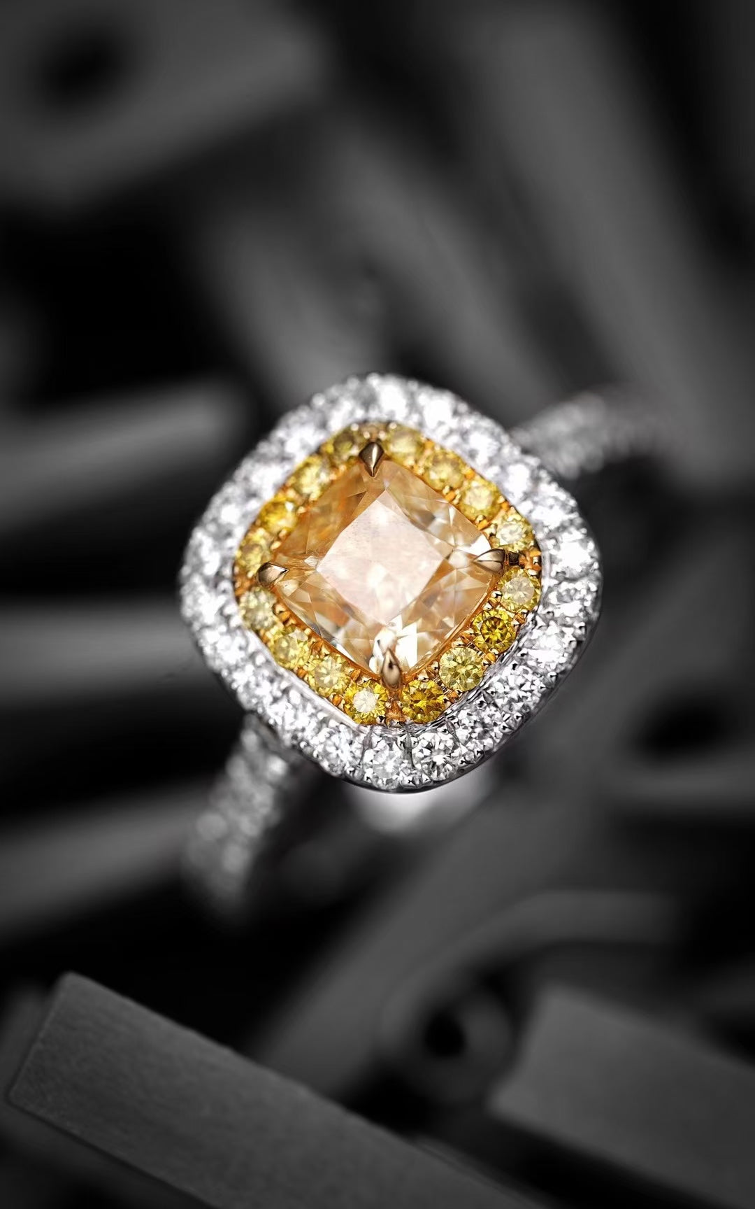 Premium Cushion-Cut Yellow Diamond Ring with NGTC Certificate | Fine Jewelry - Yellow Diamond Ring