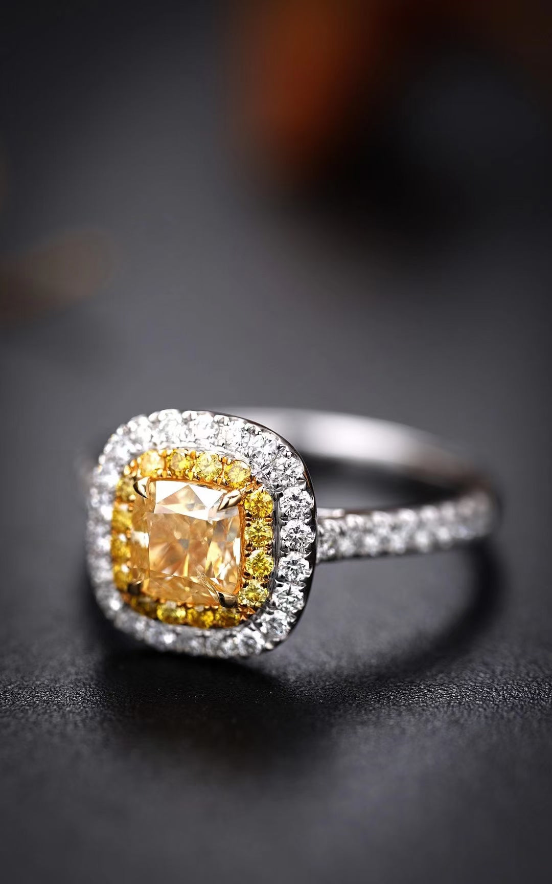 Premium Cushion-Cut Yellow Diamond Ring with NGTC Certificate | Fine Jewelry - Yellow Diamond Ring