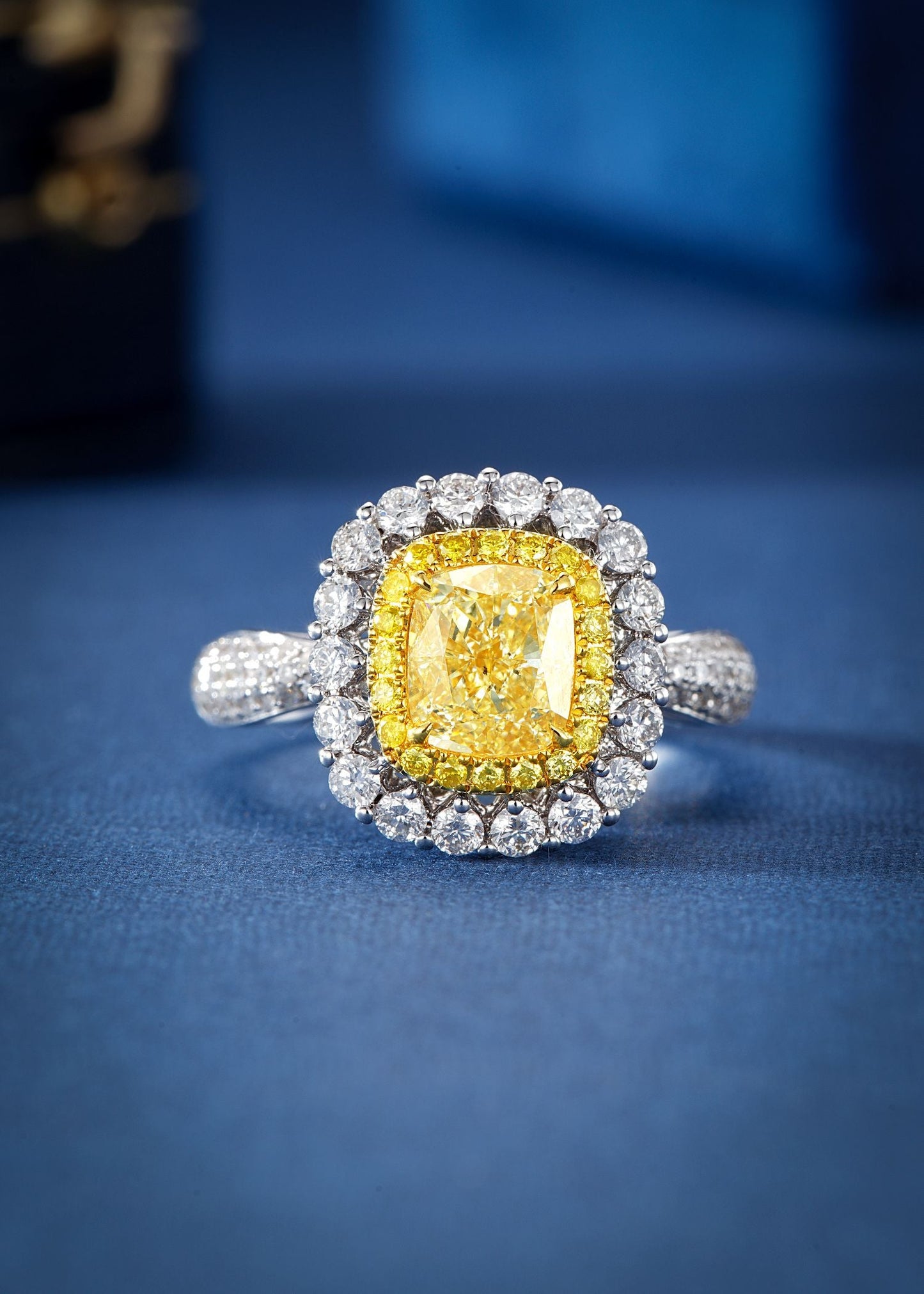 Premium Cushion Cut Yellow Diamond Six-Prong Ring - Fine Jewelry - Yellow Diamond Ring