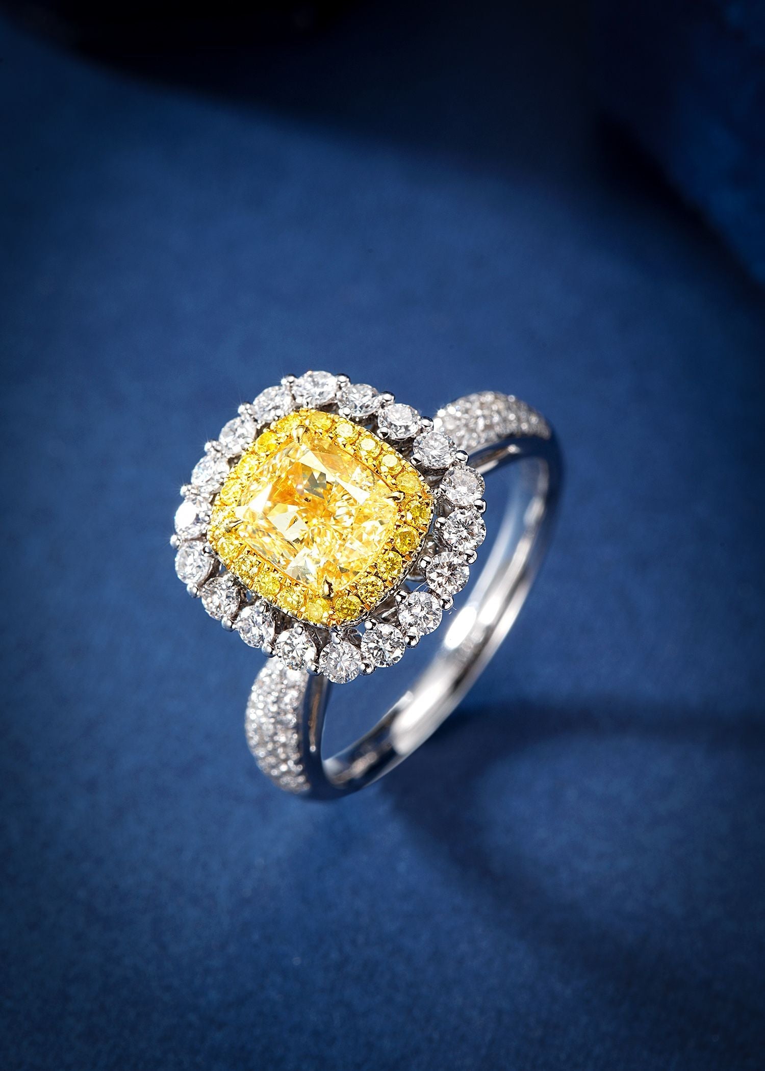 Premium Cushion Cut Yellow Diamond Six-Prong Ring - Fine Jewelry - Yellow Diamond Ring