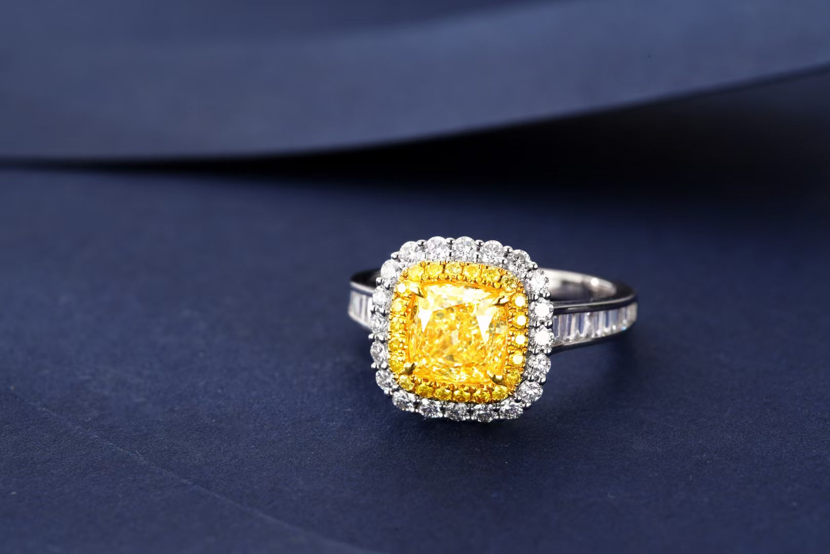 Premium Cushion-Cut Yellow Diamond T-Square Ring - Fine Jewelry - Yellow Diamond Ring