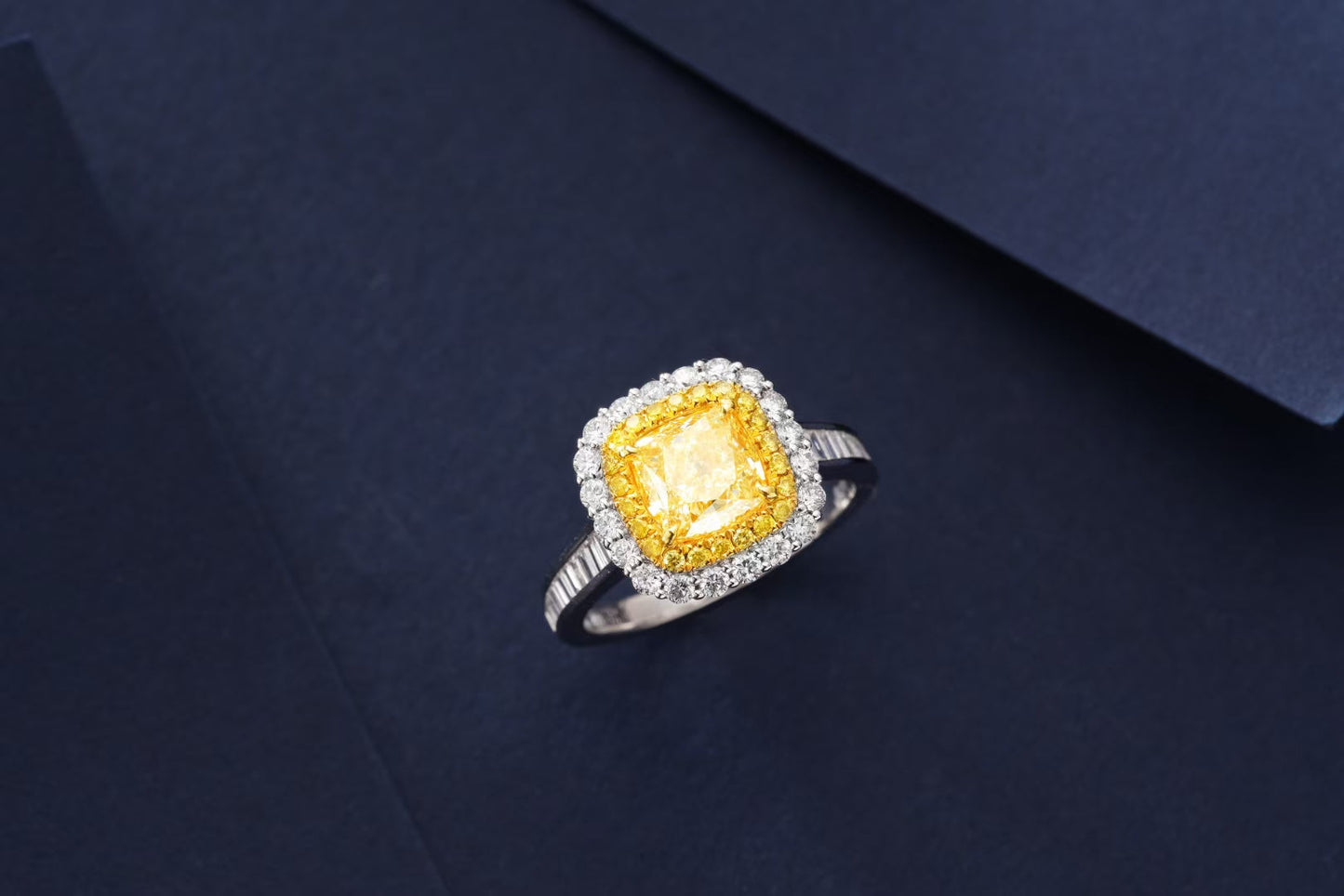 Premium Cushion-Cut Yellow Diamond T-Square Ring - Fine Jewelry - Yellow Diamond Ring