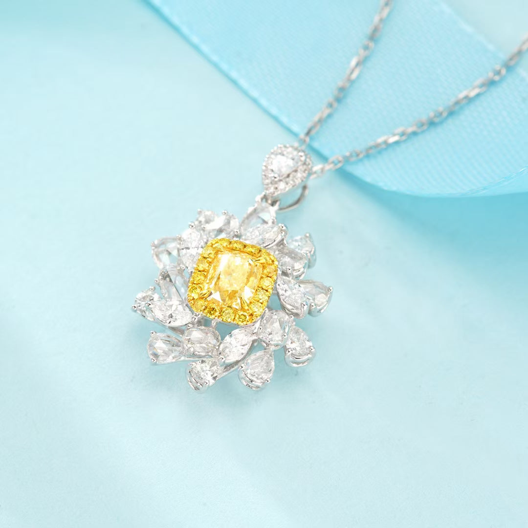 Premium Cushion Marquise & Drop Pendant with Canary Yellow Diamond - Fine Jewelry - Yellow Diamond Pendant