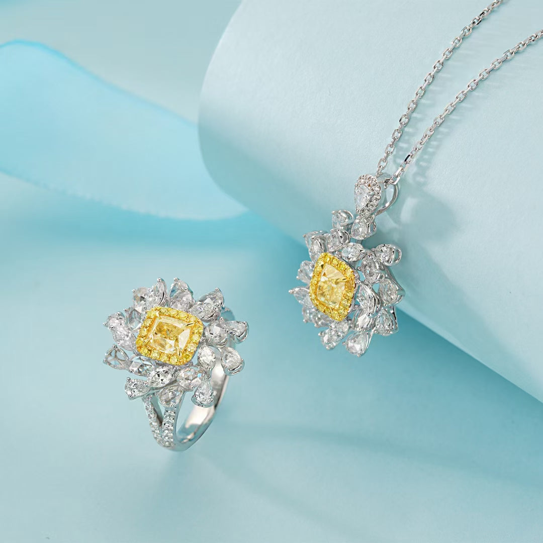 Premium Cushion Marquise & Drop Pendant with Canary Yellow Diamond - Fine Jewelry - Yellow Diamond Pendant