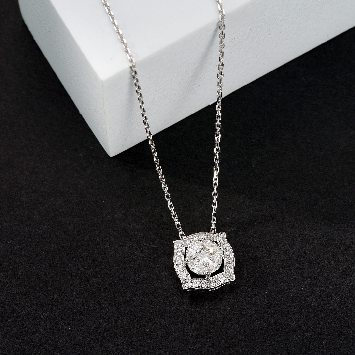 Princess-Cut Diamond Jewelry Set: Pendant and Ring in Sparkling Elegance - White Diamond Ring