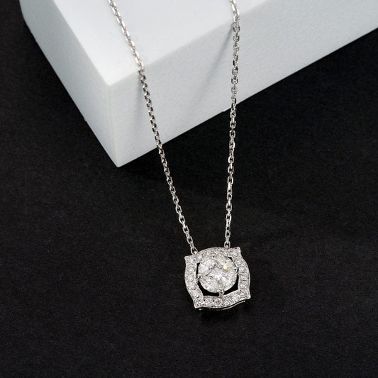 Princess-Cut Diamond Pendant with Marquise Accent - Exquisite Jewelry - White Diamond Pendant