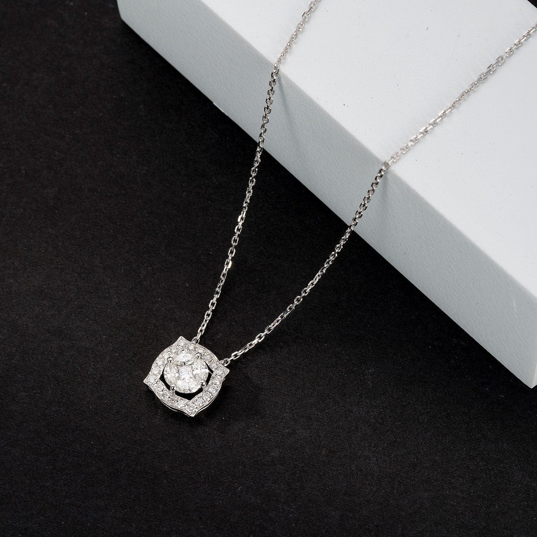 Princess-Cut Diamond Pendant with Marquise Accent - Exquisite Jewelry - White Diamond Pendant