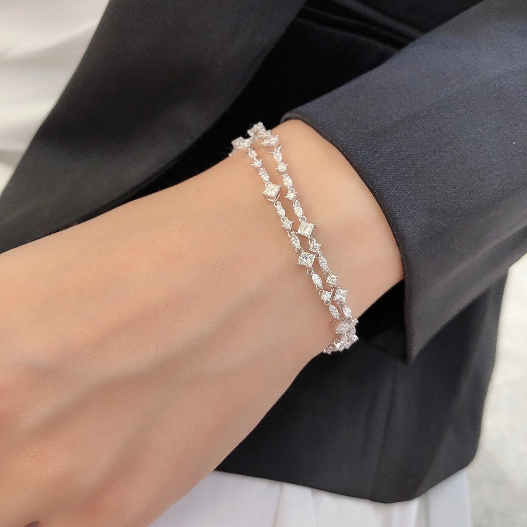 Princess Cut Marquise Double Row Bracelet - Premium Jewelry - White Diamond Bracelet