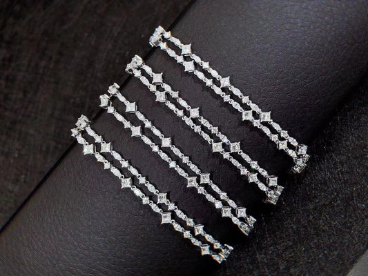 Princess Cut Marquise Double Row Bracelet - Premium Jewelry - White Diamond Bracelet