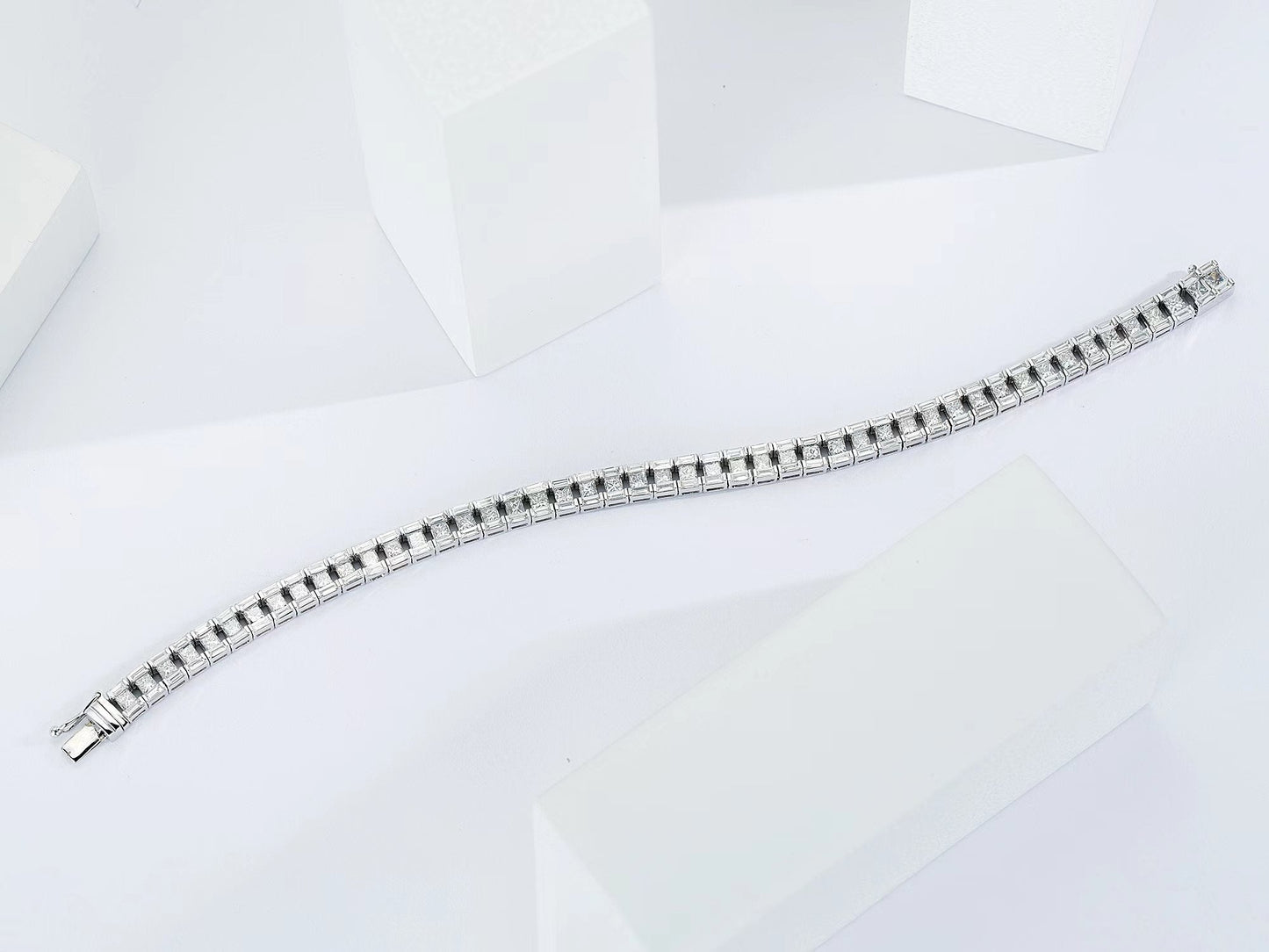 Princess-Cut Straight T Bracelet - Premium Jewelry Collection - White Diamond Bracelet