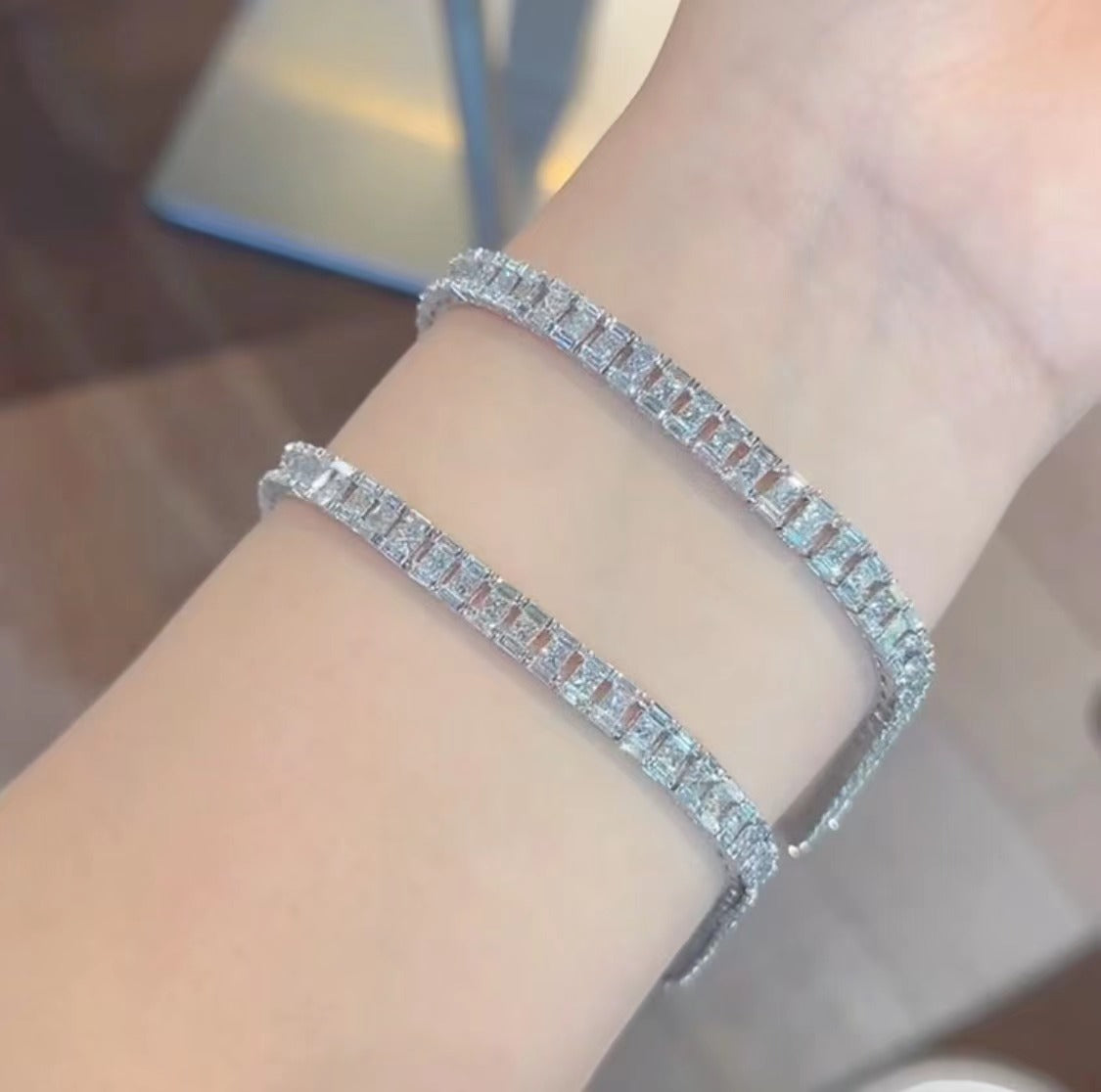 Princess-Cut Straight T Bracelet - Premium Jewelry Collection - White Diamond Bracelet