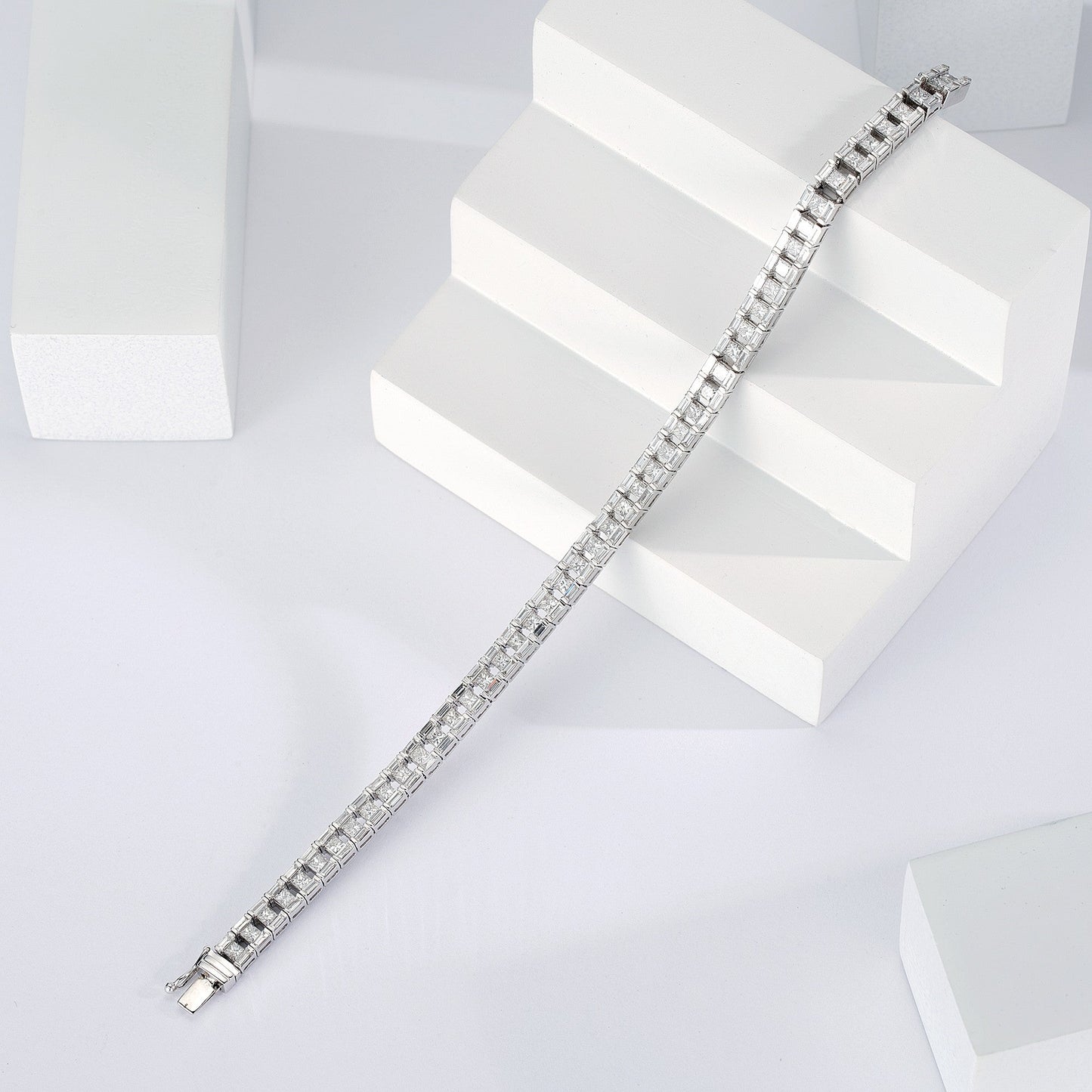 Princess-Cut Straight T Bracelet - Premium Jewelry Collection - White Diamond Bracelet