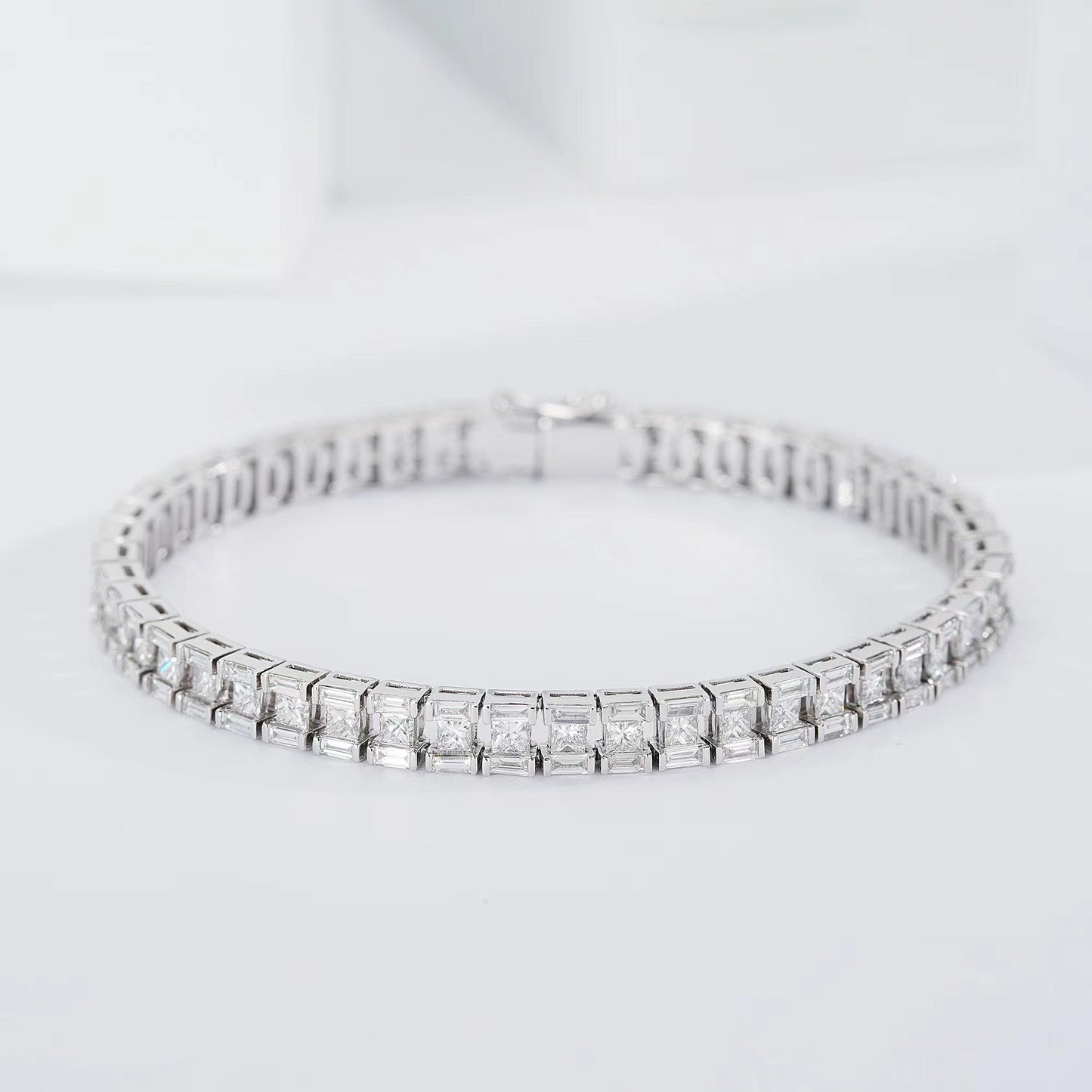 Princess-Cut Straight T Bracelet - Premium Jewelry Collection - White Diamond Bracelet